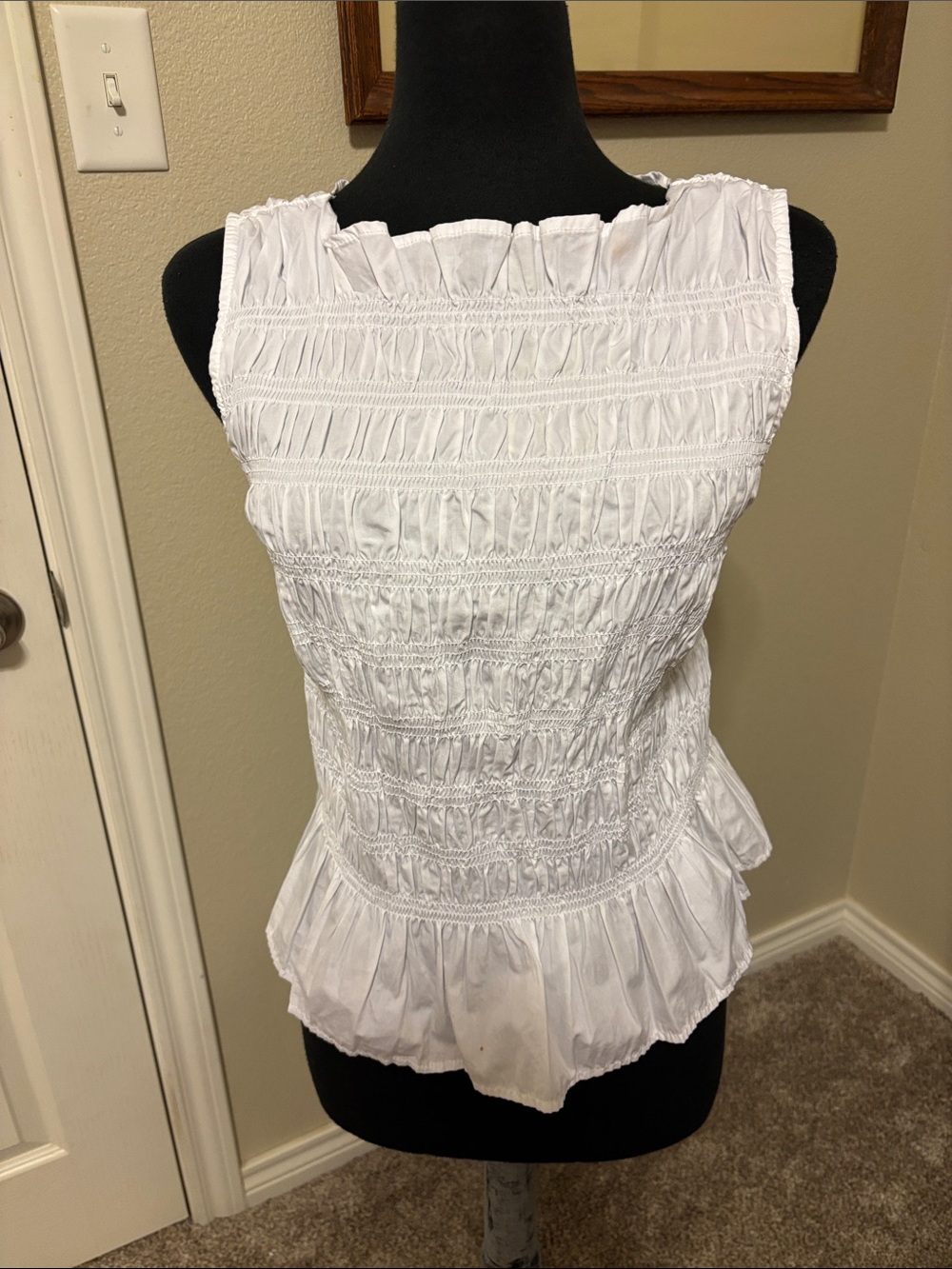 White Smocked Ruffle Camisole Tank Top - Women